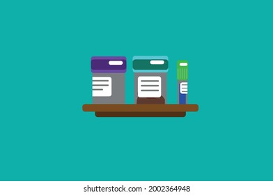 Medicine bottles arranges nicely on a shelf template for use