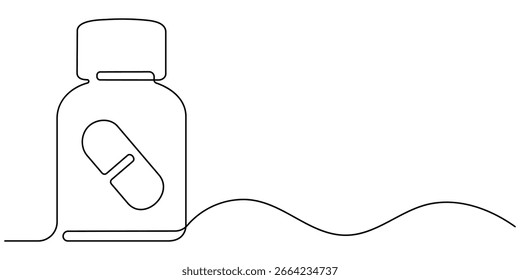 Garrafas de medicina desenho contínuo de uma linha minimalismo design. 