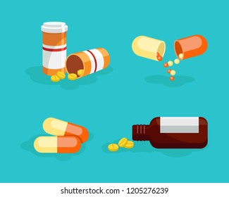 medicine bottles and drug capsules