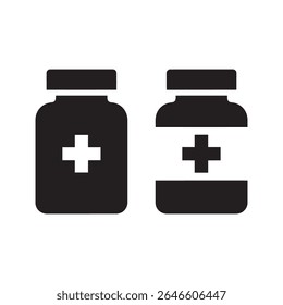 Garrafas de medicamentos ícone de glifo representando produtos farmacêuticos pílulas e tratamento de saúde prescrição medicamentos vetor ilustração vetor ícone de glifo sólido