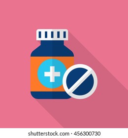 Medicine bottles icon , Vector flat long shadow design.