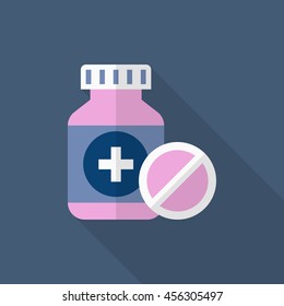 Medicine bottles icon , Vector flat long shadow design.