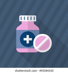 Medicine bottles icon , Vector flat long shadow design.