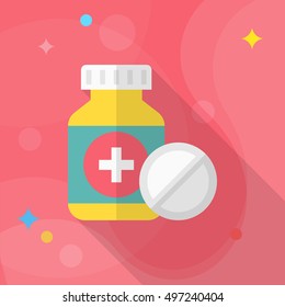 Medicine bottles icon , Vector flat long shadow design.