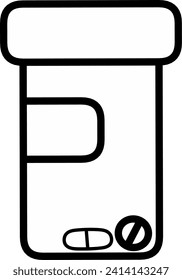 Medicine bottles and pills. Drug. Black and white icon. Vector illustration