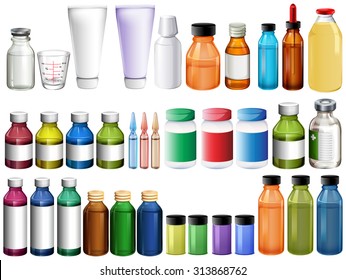 Medicine in bottles and tubes illustration