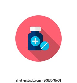 Medicine bottles vector icon symbol, flat design, long shadow