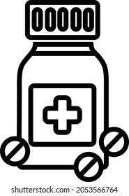 Medicine bottles, where there is a tablet-shaped medicine for treatment. Illustration vector line icon