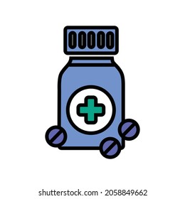 Medicine bottles, where there is a tablet-shaped medicine for treatment. Illustration vector line icon