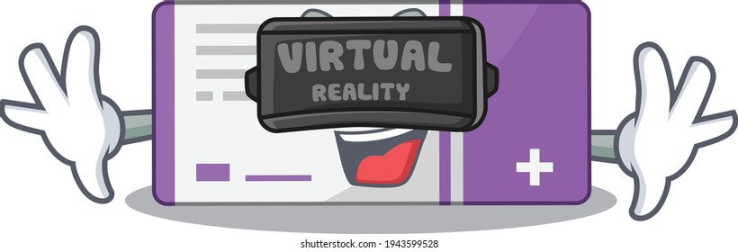 Medicine Box Cartoon Image Play A Game With Virtual Reality Headset. Vector Illustration