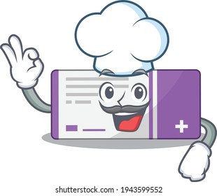 Medicine box chef cartoon drawing style wearing iconic chef hat. Vector illustration