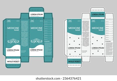 Medicine box design, die-stamping. Vector template design.