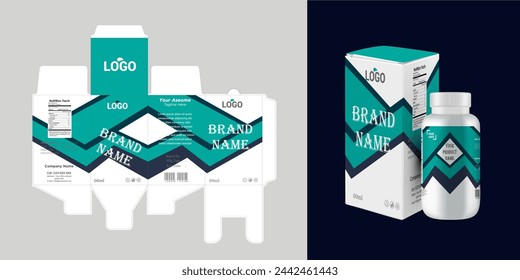 Medicine box design template vector with layout and mockup