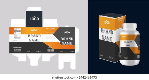 Medicine box design template vector with layout and mockup