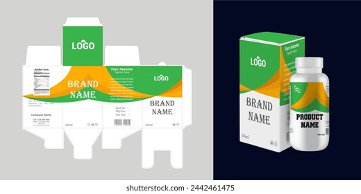 Medicine box design template vector with layout and mockup