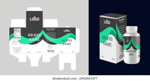 Medicine box design template vector with layout and mockup