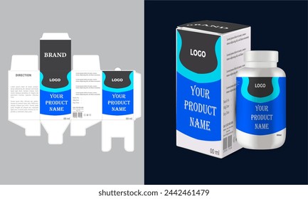 Medicine box design template vector with layout and mockup