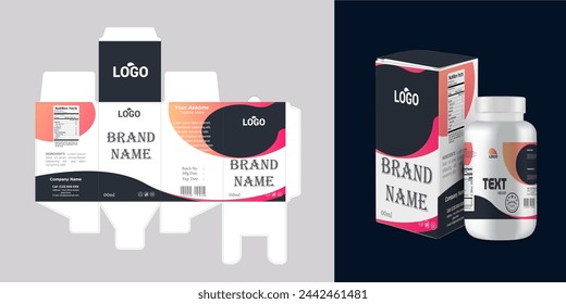 Vector de plantilla de diseño de caja de medicina con diseño y maqueta