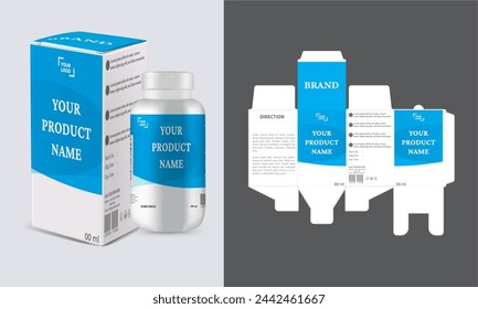 Medicine box design template vector with layout and mockup