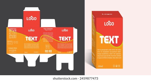 Medicine box packaging design with bottle label design and 3d mockup vector eps file format.