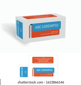 Medicine box packaging die cut template design. 3d mock-up of a cardboard packaging with graphic elements, isolated on a white background.