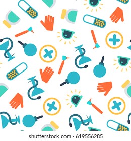 Medicine bright seamless pattern with colorful flat medical equipment and tools vector illustration