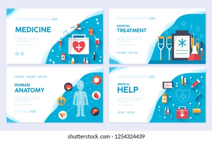 Medicine brochure card set. Medical  template of flyear, web banner, ui header, enter site. Clinical layout invintation modern 