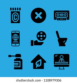 medicine, cancel, television, eco house, cassette, ecology, toilet, spray and smartphone vector icon. Simple icons set