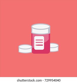 Medicine capsule bottle vector in red background
