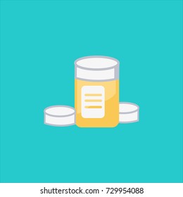 Medicine capsule bottle vector in turquoise background