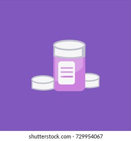 Medicine capsule bottle vector in violet background