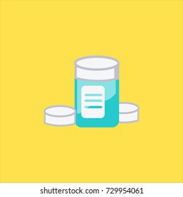 Medicine capsule bottle vector in yellow background