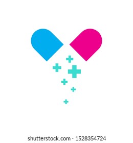 medicine capsule with cross flat icon