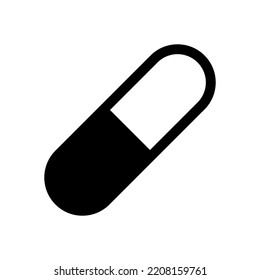 Medicine capsule icon. Black contour linear silhouette. Front side view. Editable strokes. Vector simple flat graphic illustration. Isolated object on a white background. Isolate.