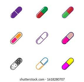 Medicine capsule multi style of icon set design, 64x64 pixel perfect icon on white background