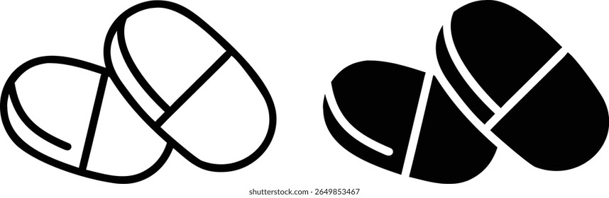 Medicine Capsule Pill Icon Black and White Vector Healthcare Pharmacy Symbol