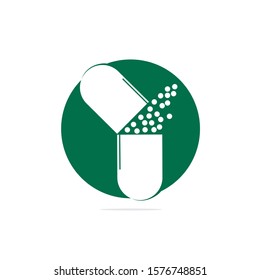 Medicine capsule and pill  logo vector design.  Logo Template Illustration Design.
