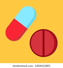 Cápsula de medicamentos, comprimidos, píldora en diseño de ilustración vectorial plana