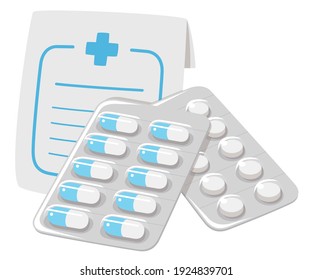 Medicina. Cápsula y comprimido. Ilustración vectorial.