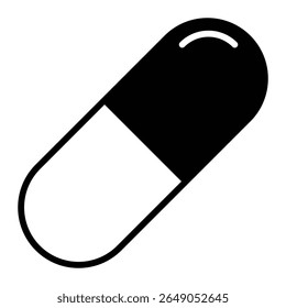 Medicine capsule vector icon. Pill drug symbol for pharmacy, healthcare, treatment, medication, antibiotics, or supplement packaging design. Isolated illustration.