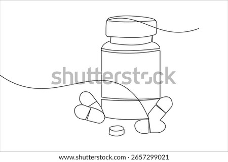 Medicine capsules open continuous one line drawing vector minimalist style outline illustration