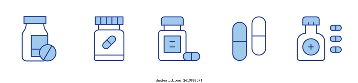 medicine, capsules, pills. Medicine Icon vector illustration. Line Duotone style. Editable stroke.