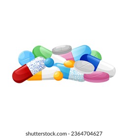 Medicine capsules, tablets and pills. Bunch of drugs. Vector illustration isolated on white background
