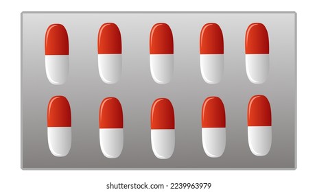 medicine capsules or tablets red white plate