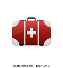 Medicine case realistic logo for pharmacy, service, medication, emergency app. Health icon vector illustration.