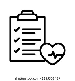 Medicine Check List with Heart, Checklist Vector Line Icon