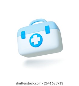 Medicine chest 3d icon. Isolated first aid box with cross. Emergency, ambulance doctors kit. Home or transport medical element, realistic vector element