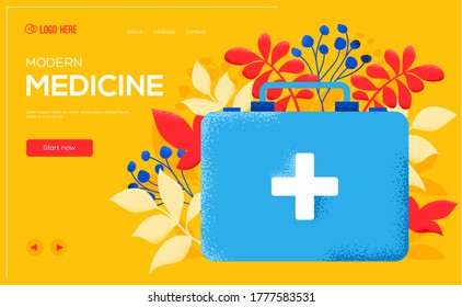 medicine chest concept flyer, web banner, ui header, enter site. Thin line icon style concept design. Grain texture and noise effect. 