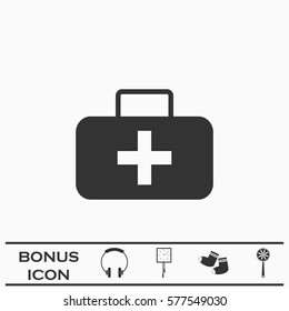 Medicine chest icon flat. Black pictogram on white background. Vector illustration symbol and bonus button
