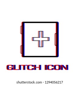 Medicine chest icon flat. Simple pictogram - Glitch effect. Vector illustration symbol